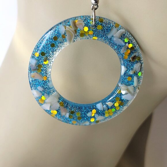 Round Blue Glitter Earrings Light Earrings - Picture 2 of 4